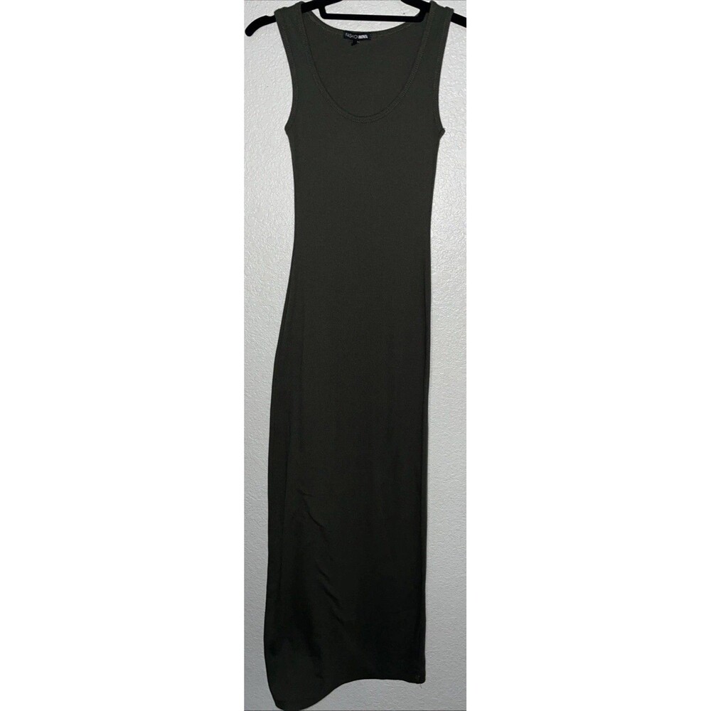 Fashion Nova Ribbed Tank Bodycon Dress Women Sz Small Olive Green